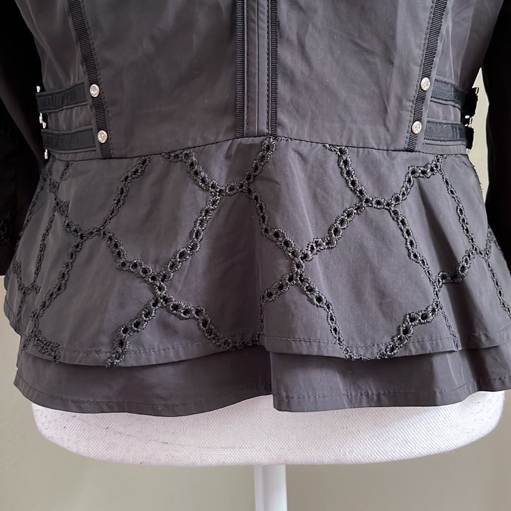 WHBM Eyelet Zip Front BlazerJacket with Rhinestone Accents and Peplum Hemline - Picture 8 of 14